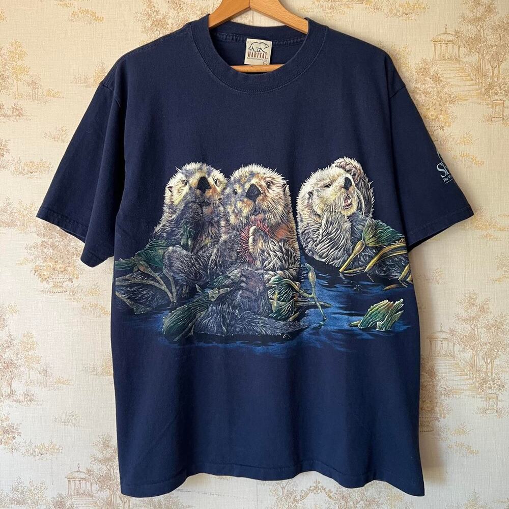 Vintage 90s Shedd Aquarium Otters Wrap T-Shirt | Habitat Nature | Size L